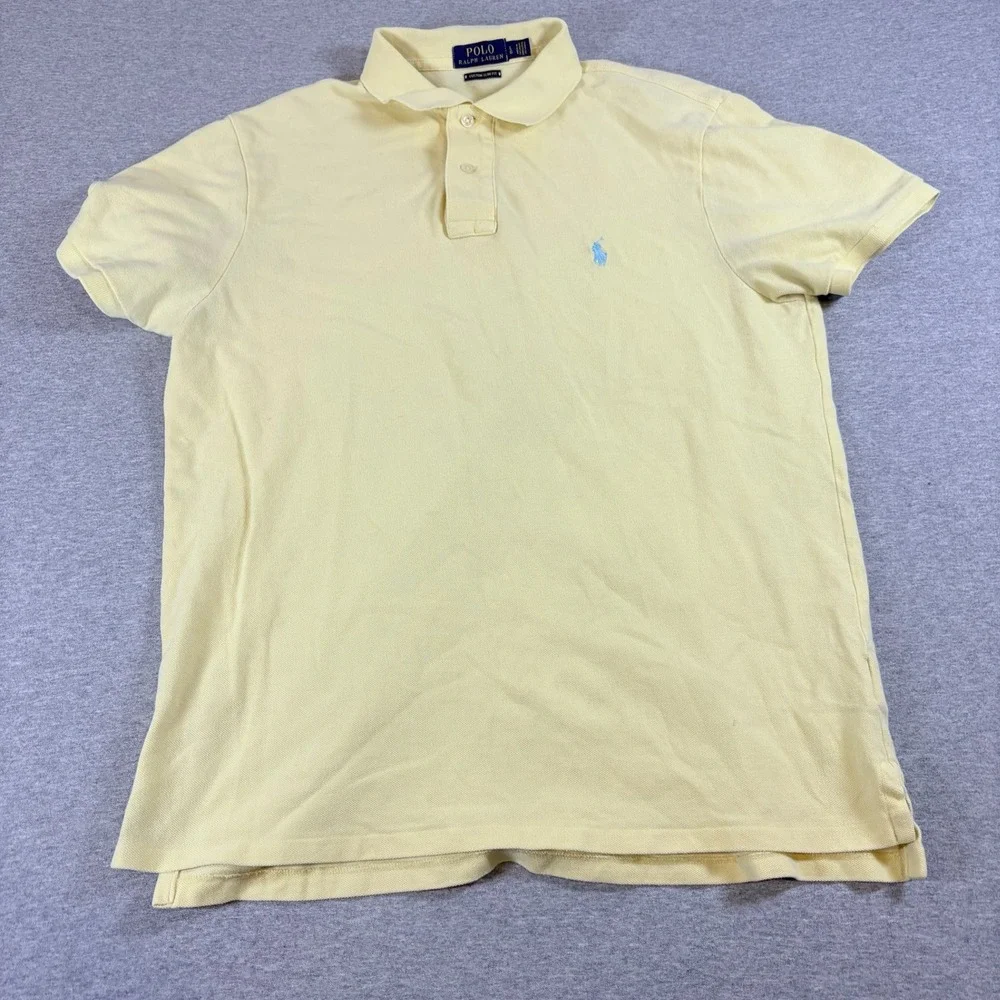 Polo Ralph Lauren Polo Shirt Mens L Yellow Custom Slim Fit Pony Short Sleeve